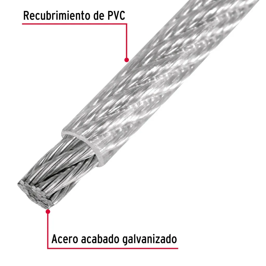 CABLE DE ACERO GALV RECUBIERTO DE PCV 7X7 HILOS 1/4 FIERO (TRUPER) 44218