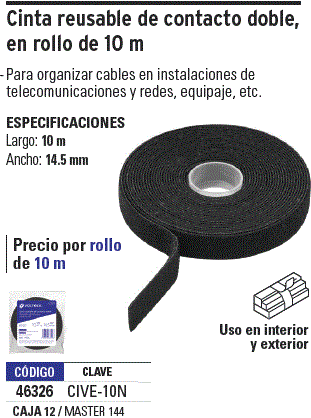 [46326] CINTA DE CONTACTO NEGRA DOBLE 10M VOLTECK (TRUPER) 46326