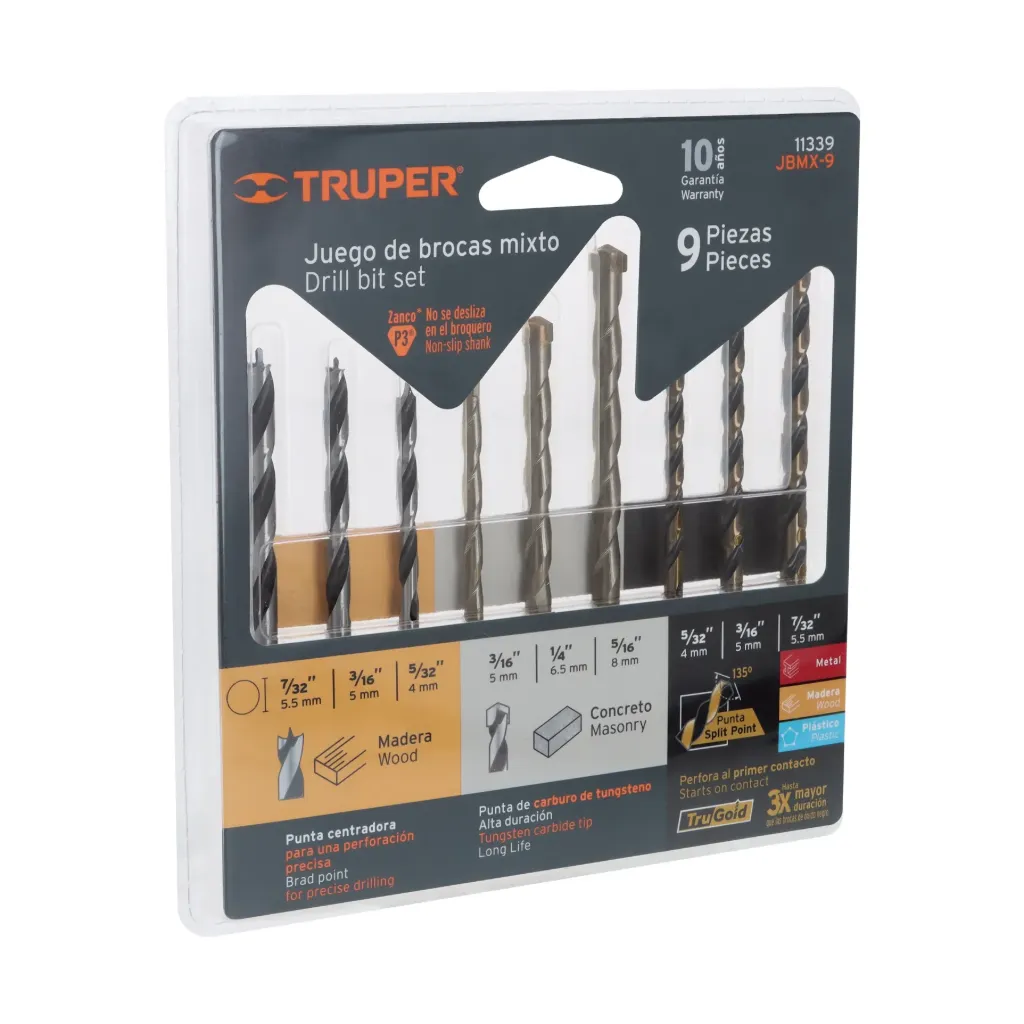 [11339] JUEGO DE BROCA MADERA/METAL/PLASTICO/CONCRETO 5/32-5/16" 9PZ TRUPER EXPERT 11339